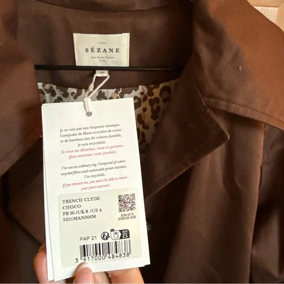 Sezane Brown Coat with Leopard Lining - Picture 4 of 6